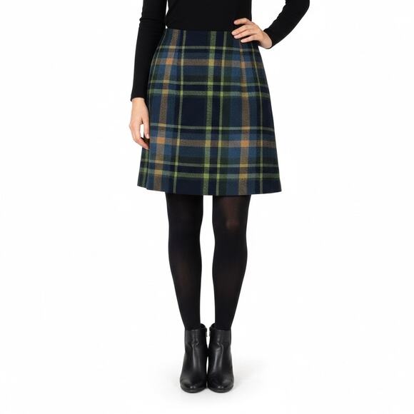 Maurices Plaid Wool Mini Skirt Womens 6 Blue Green Vintage Preppy Dark Academia - Picture 1 of 6